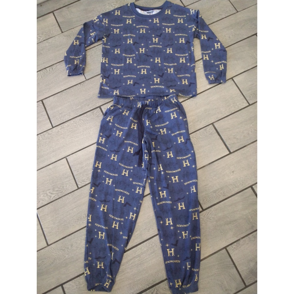 Harry Potter Hogwarts Pajama Set Blue Gold Star Print Sleepwear Mens Small S